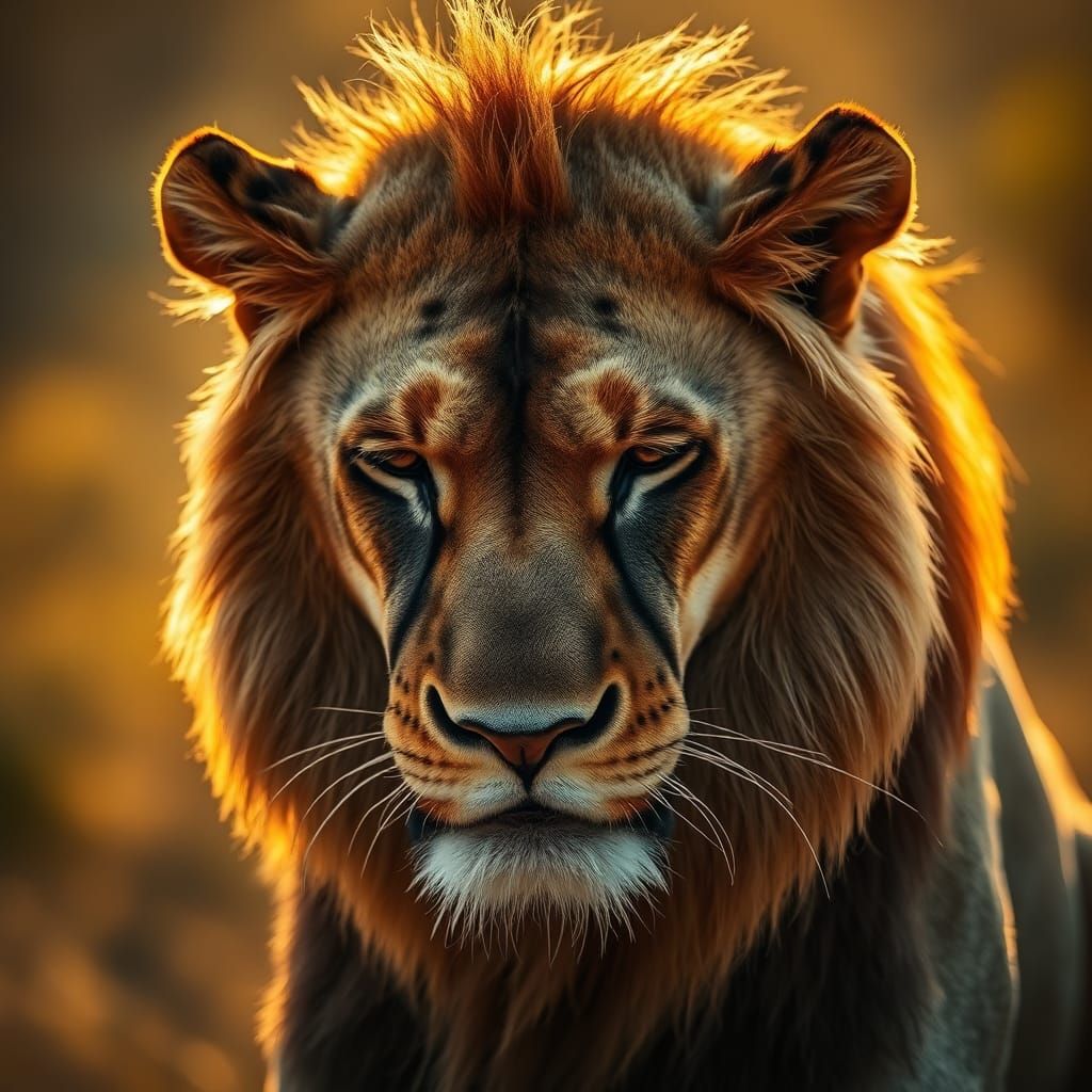 Majestic Lion Watching Over His Pride in Golden Sunlight