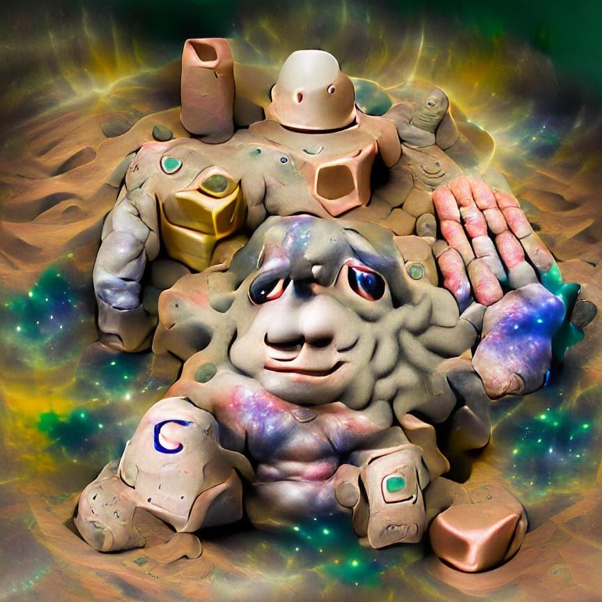 A clay golem achieves consciousness in a cosmic setting