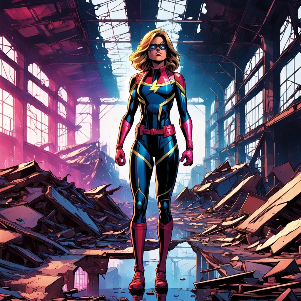 Ms. Marvel in Synthwave Factory Ruins