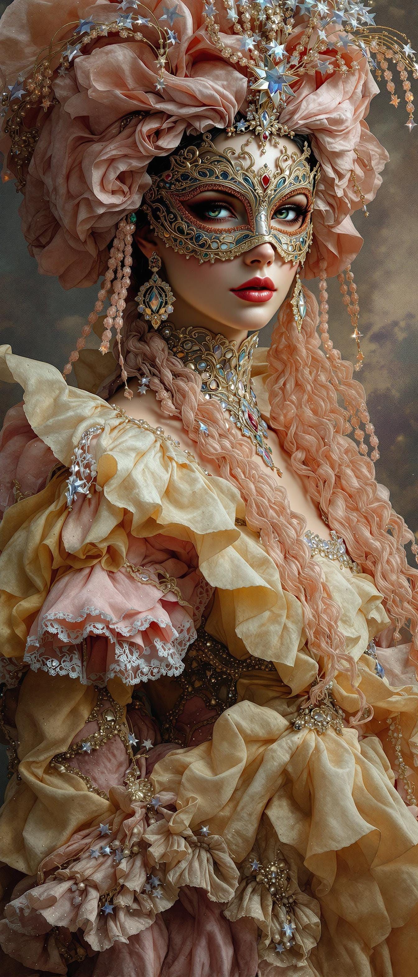 Elegant Victorian Lady in Opulent Masked Portrait