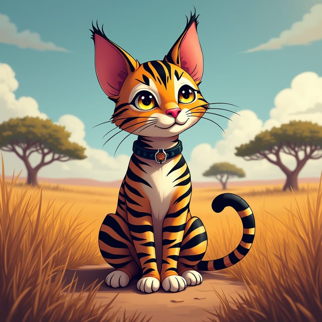 Fierce Savannah Cat with Zebra Stripes