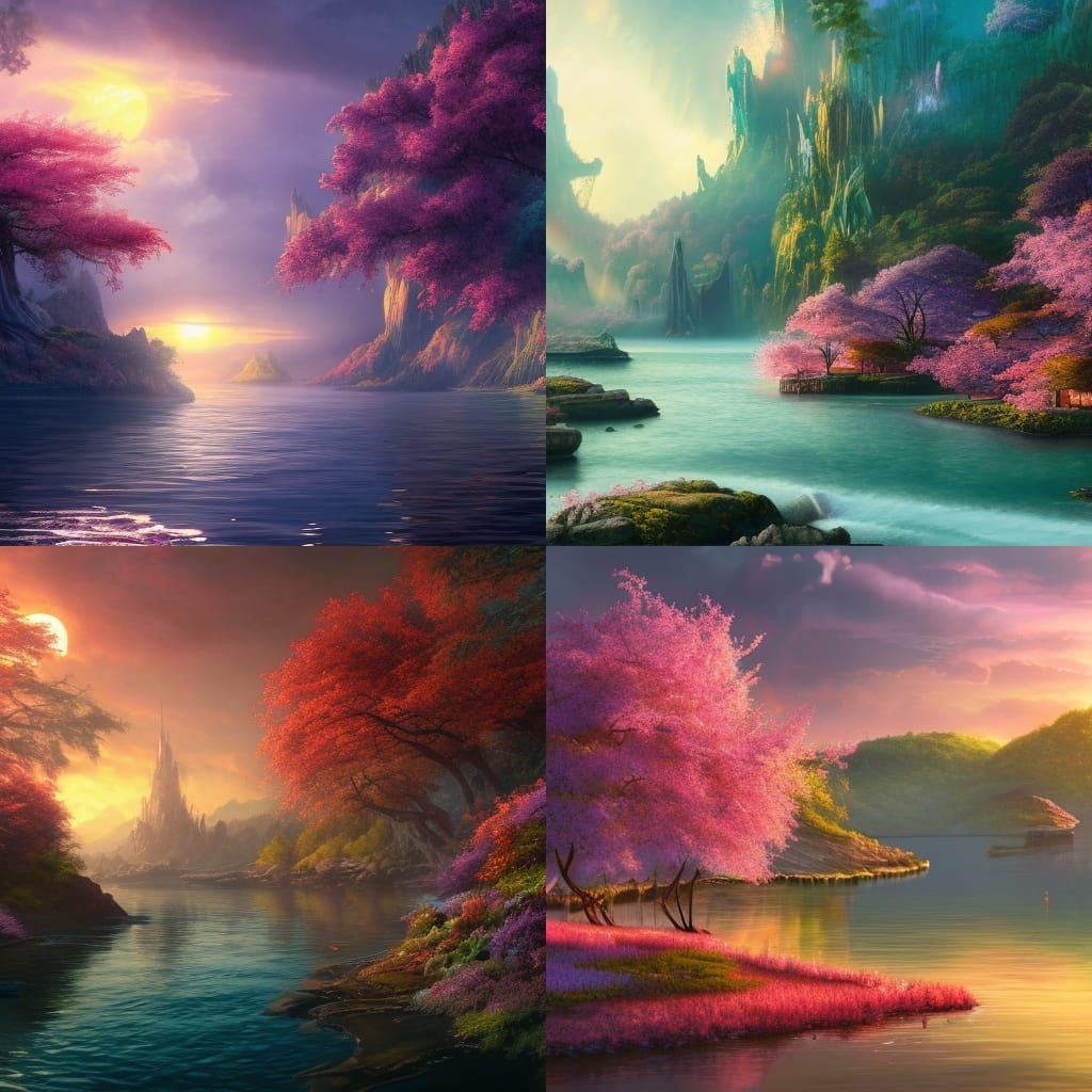 Enchanted Island Sunset: Hyperrealistic Fantasy Art