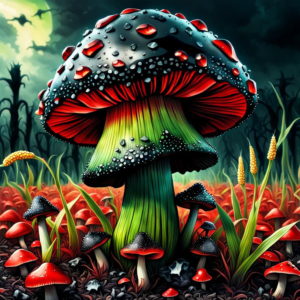 Ruby Obsidian Corn Field Mushroom