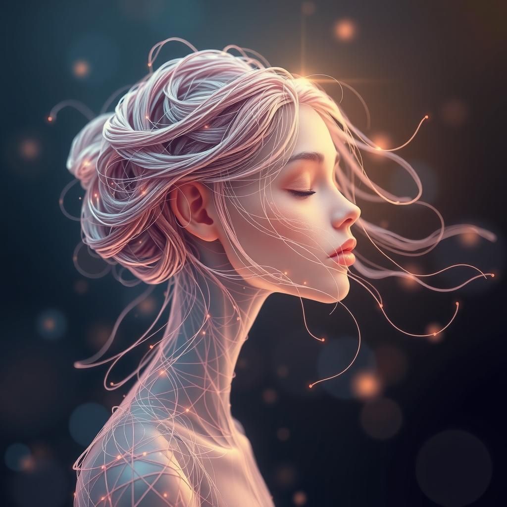 Luminous Thread Woman in Surreal Digital Art Style