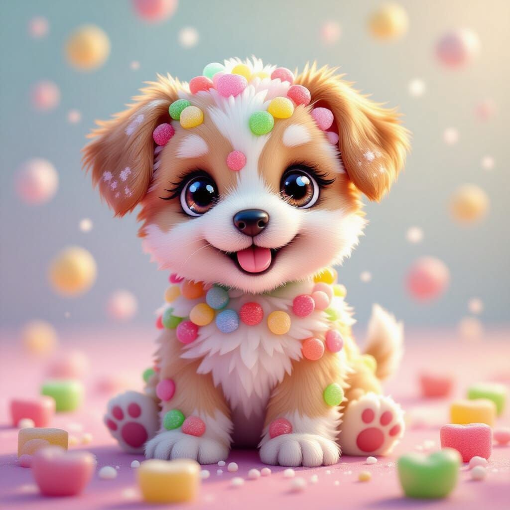 Cute Gumdrop Puppy with Sparkling Candy Eyes