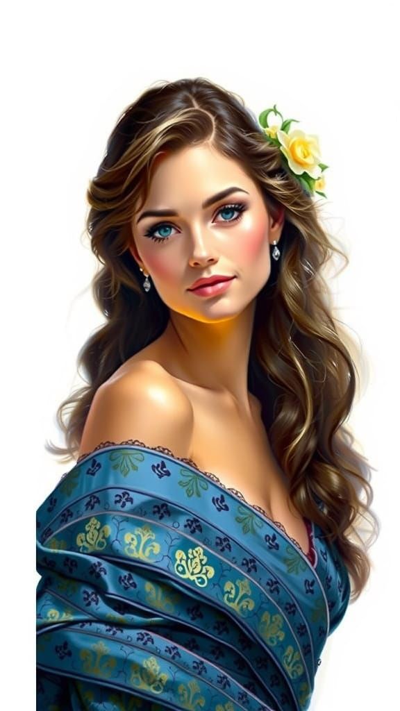 Elegant Woman in Renaissance Gown with Luxurious Velvet Drap...