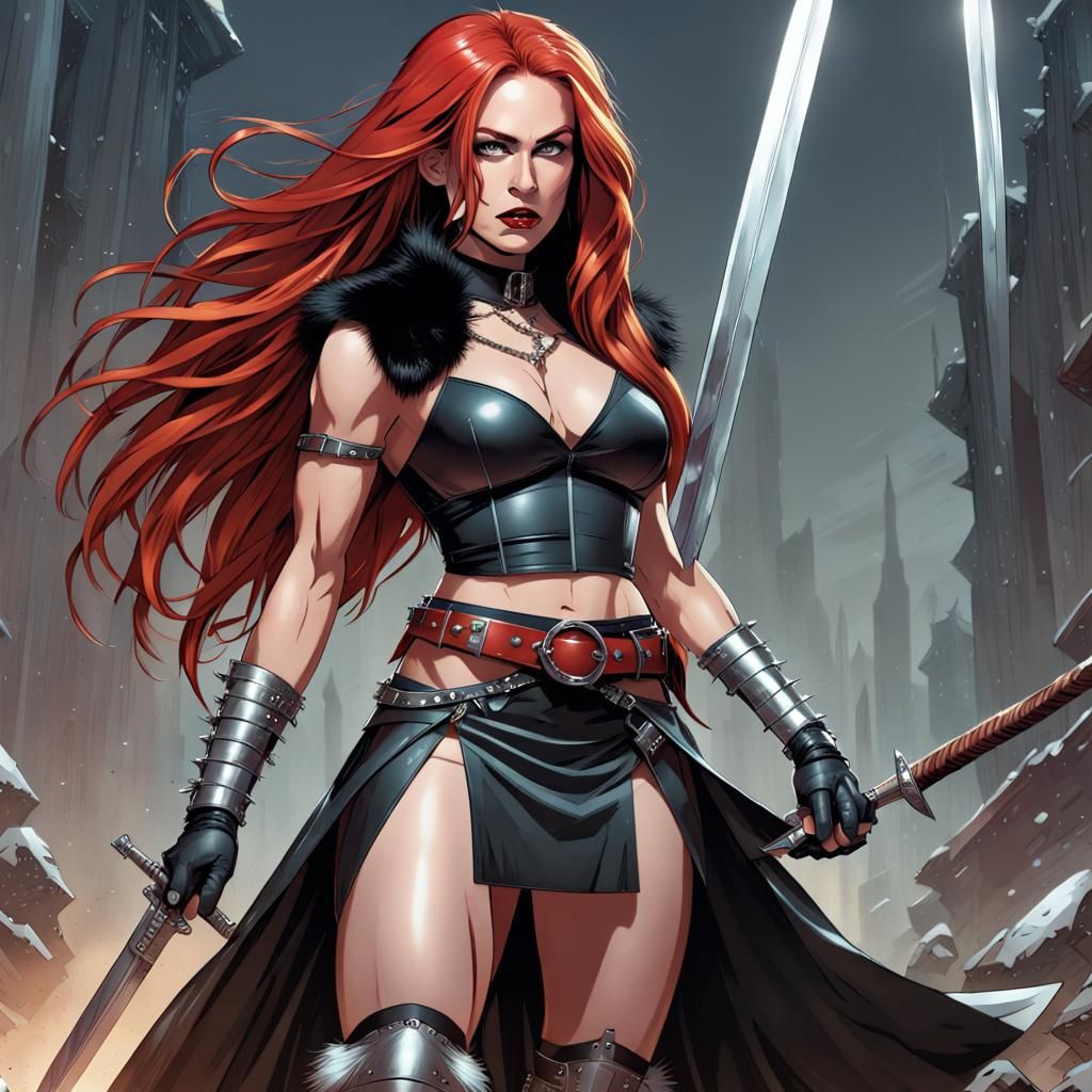 Amazon Warrior Queen with Sword, Comic Book Art