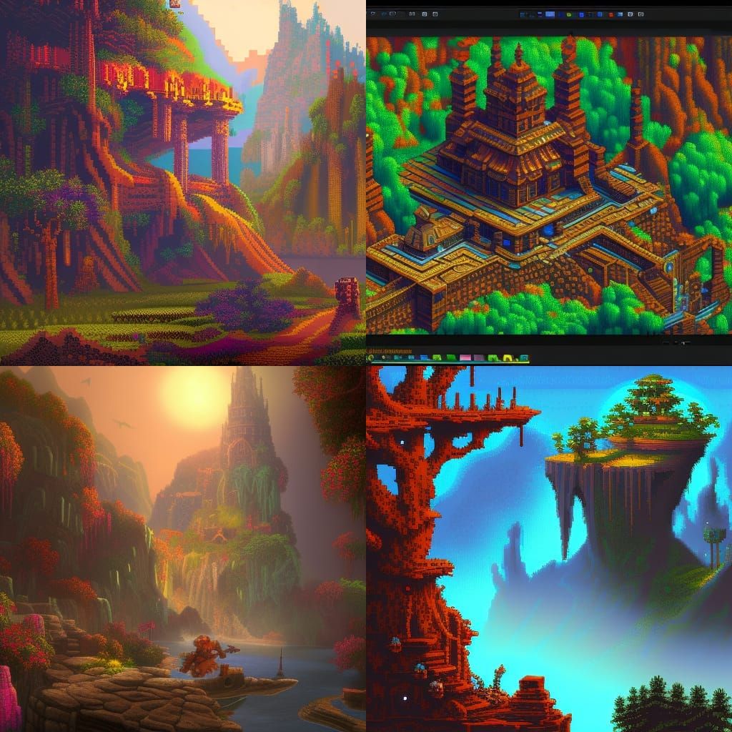 Detailed 8-bit Pixel Art Fantasy Landscape