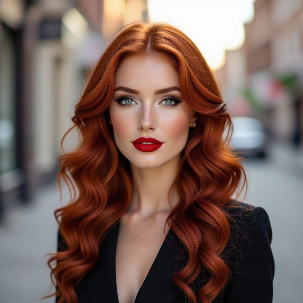 Striking Irish Woman with Red Curly Hair and Blue Eyes