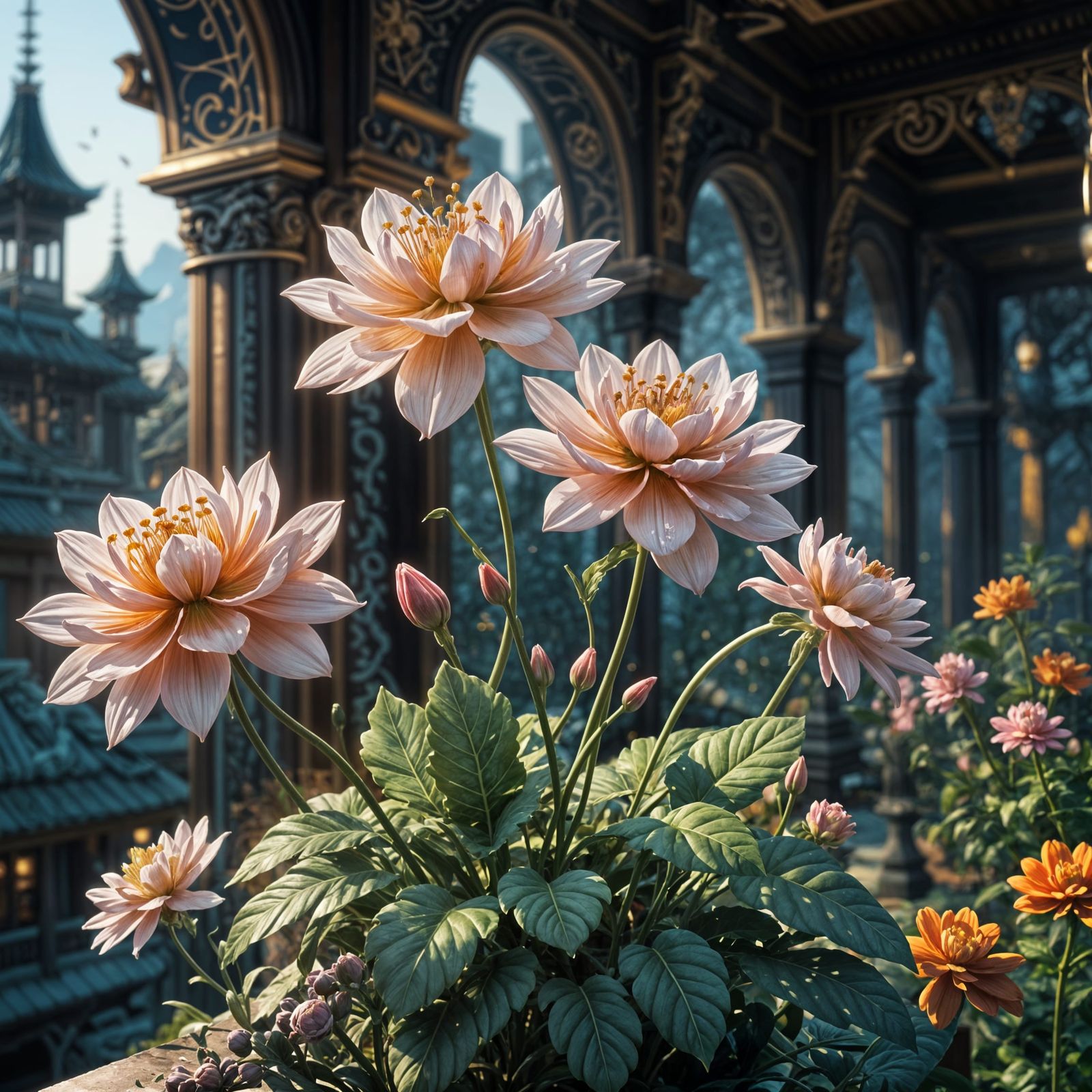 Detailed Flower in Art Deco and Rococo Style