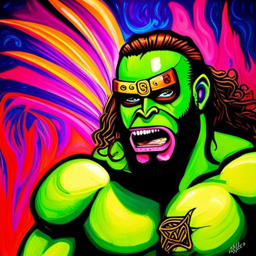 Macho Man Orc in Graffiti Street Art Style