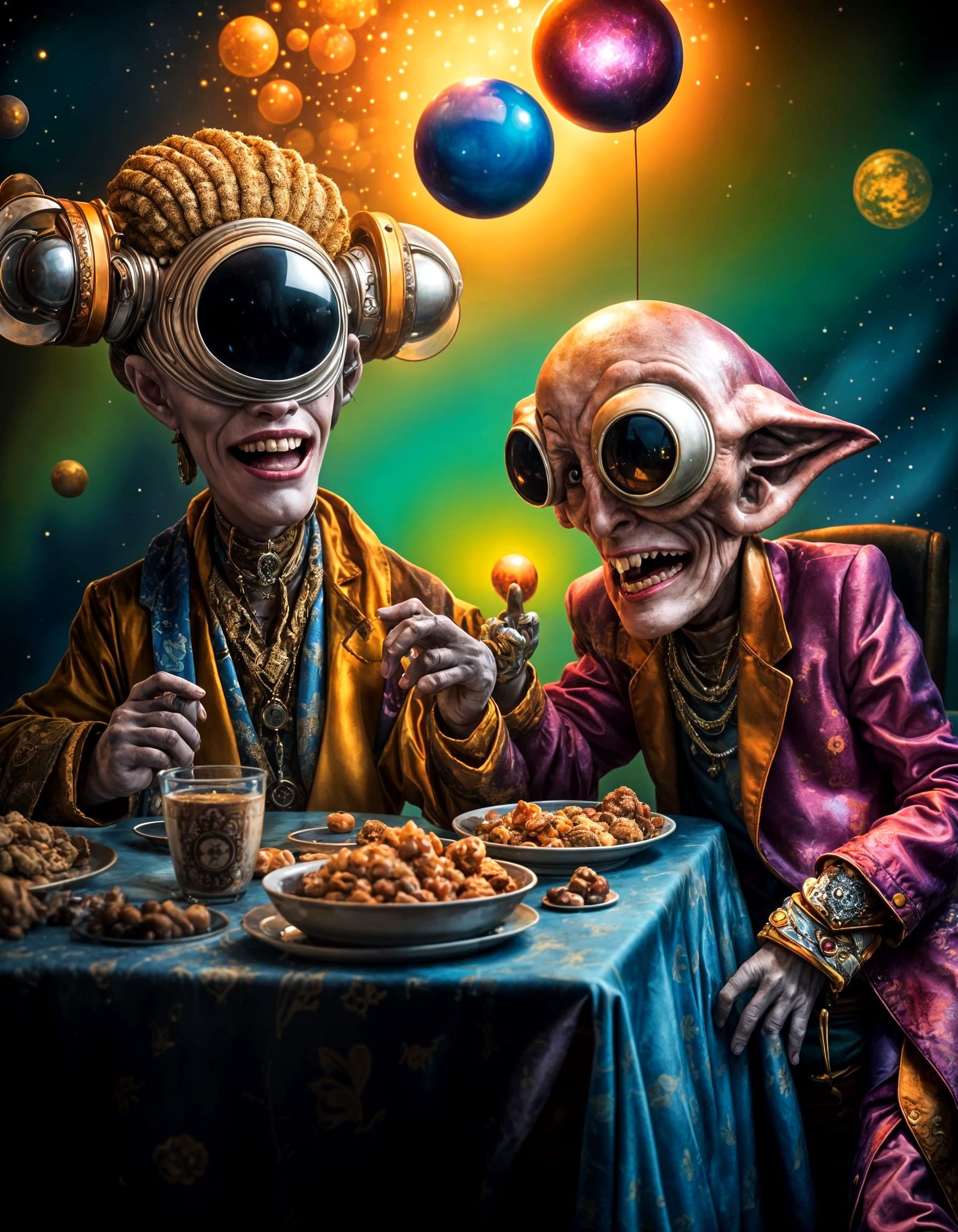 Extravagant Alien Characters in Cosmic Dreamscape