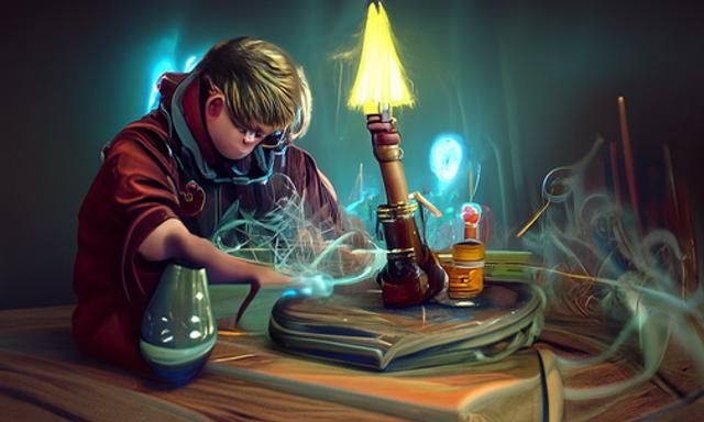 Wizard's Apprentice Experimenting with Magic