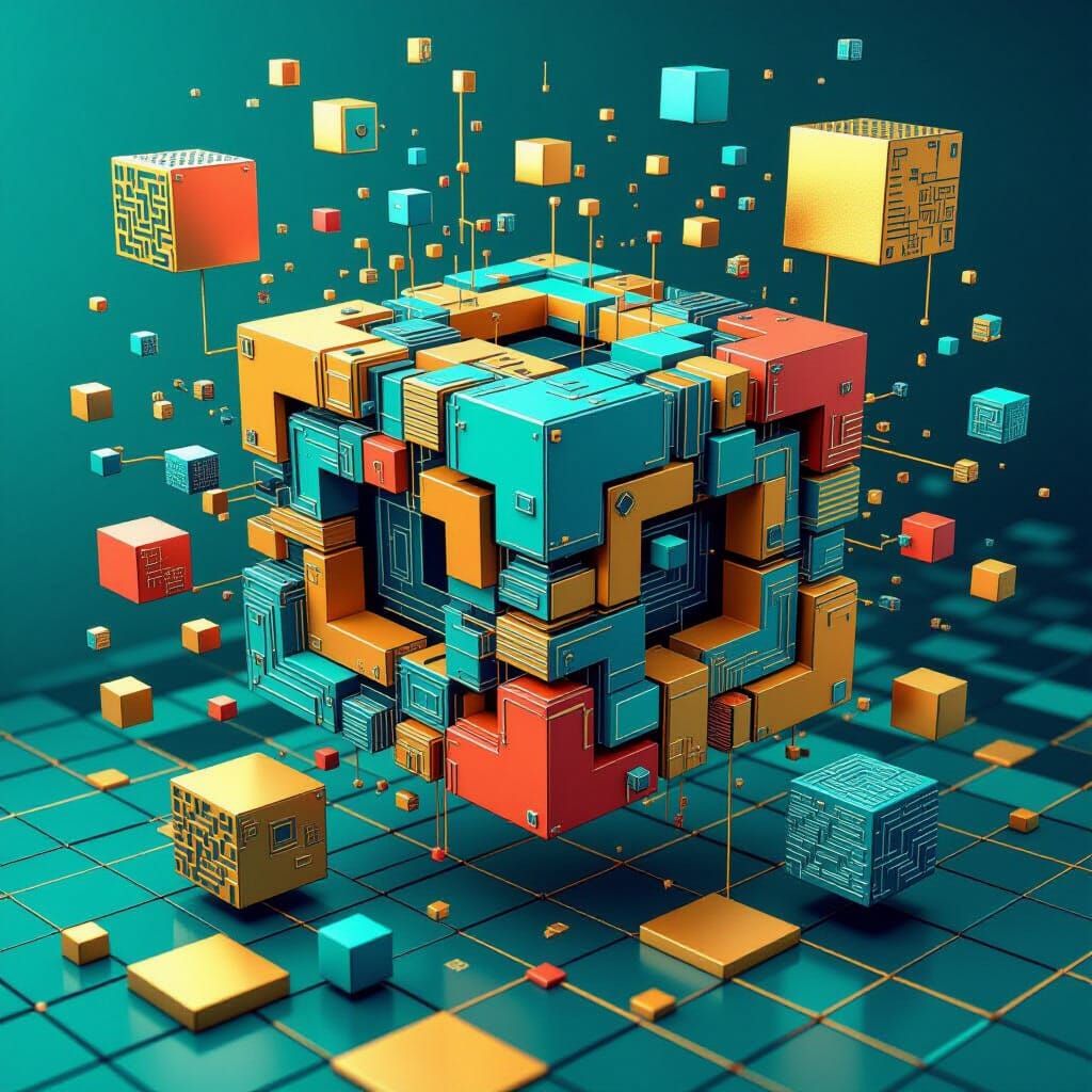 Abstract 3D Cubes and Squares Composition