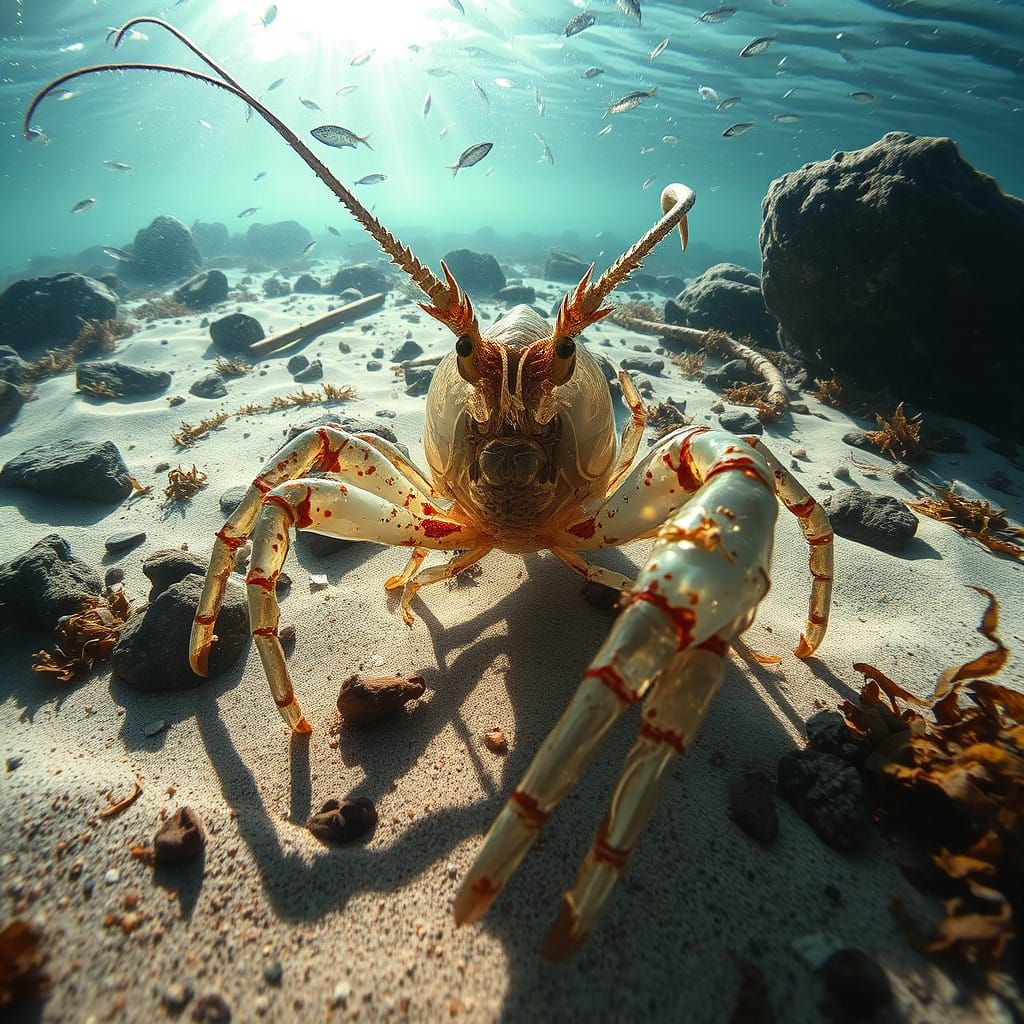 Transparent Lobster in Oceanic Landscape