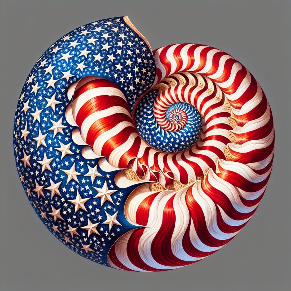 Nautilus Shell With Painted Flag