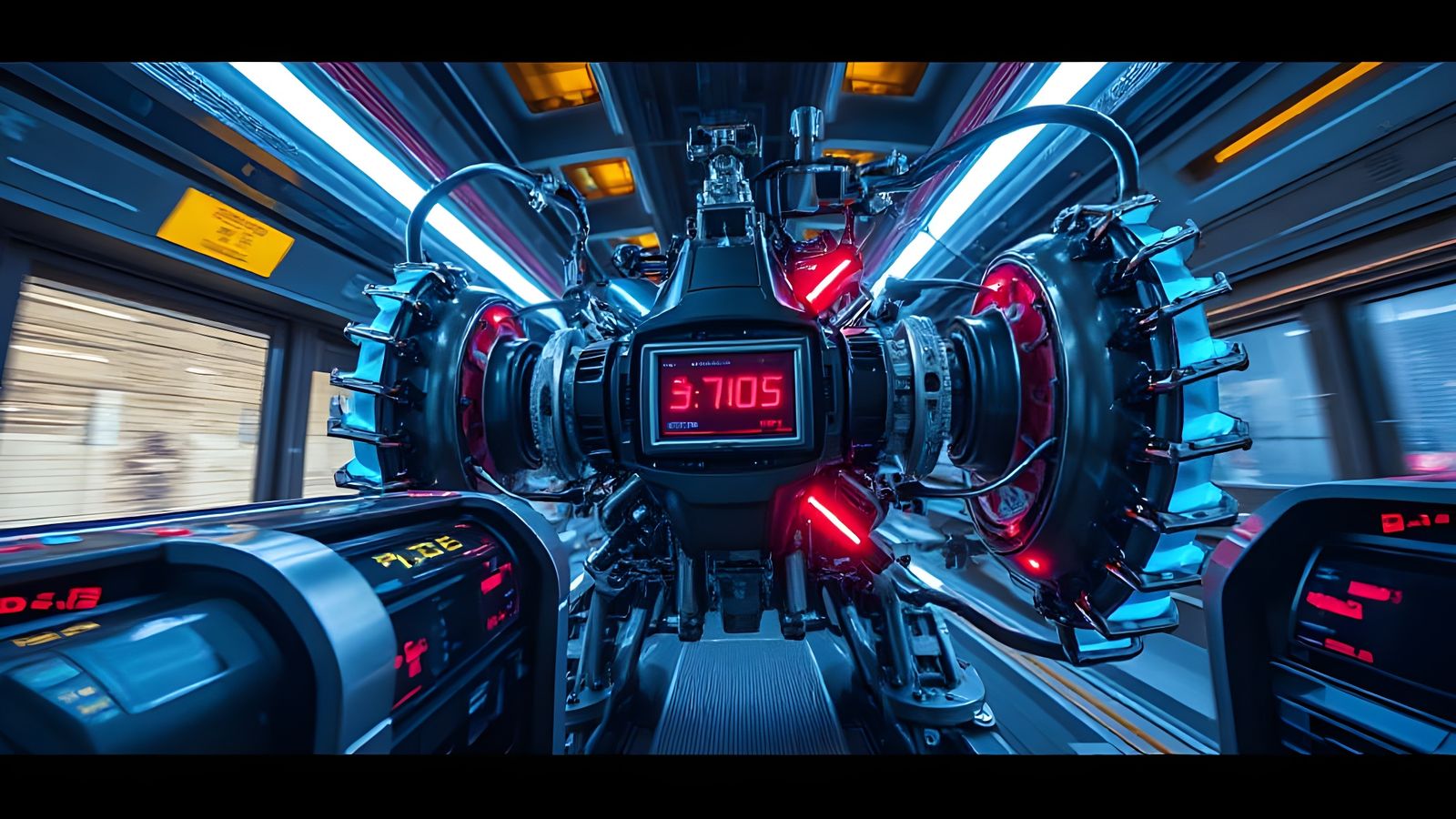 Abstract Rube Goldberg Machine in Futuristic Style