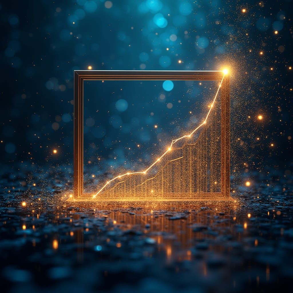 Futuristic Business Growth Collage with Golden Light Streams