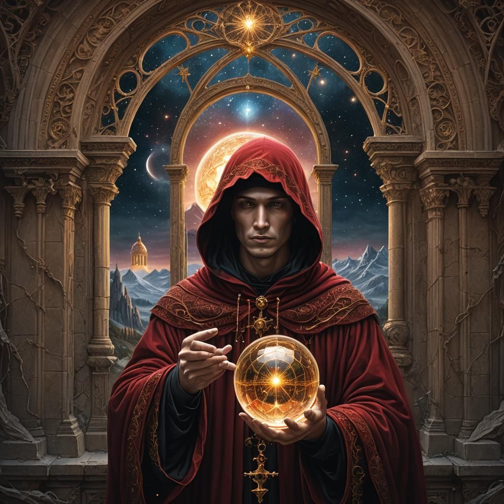 Mystical Figure Holding Keys to Another World