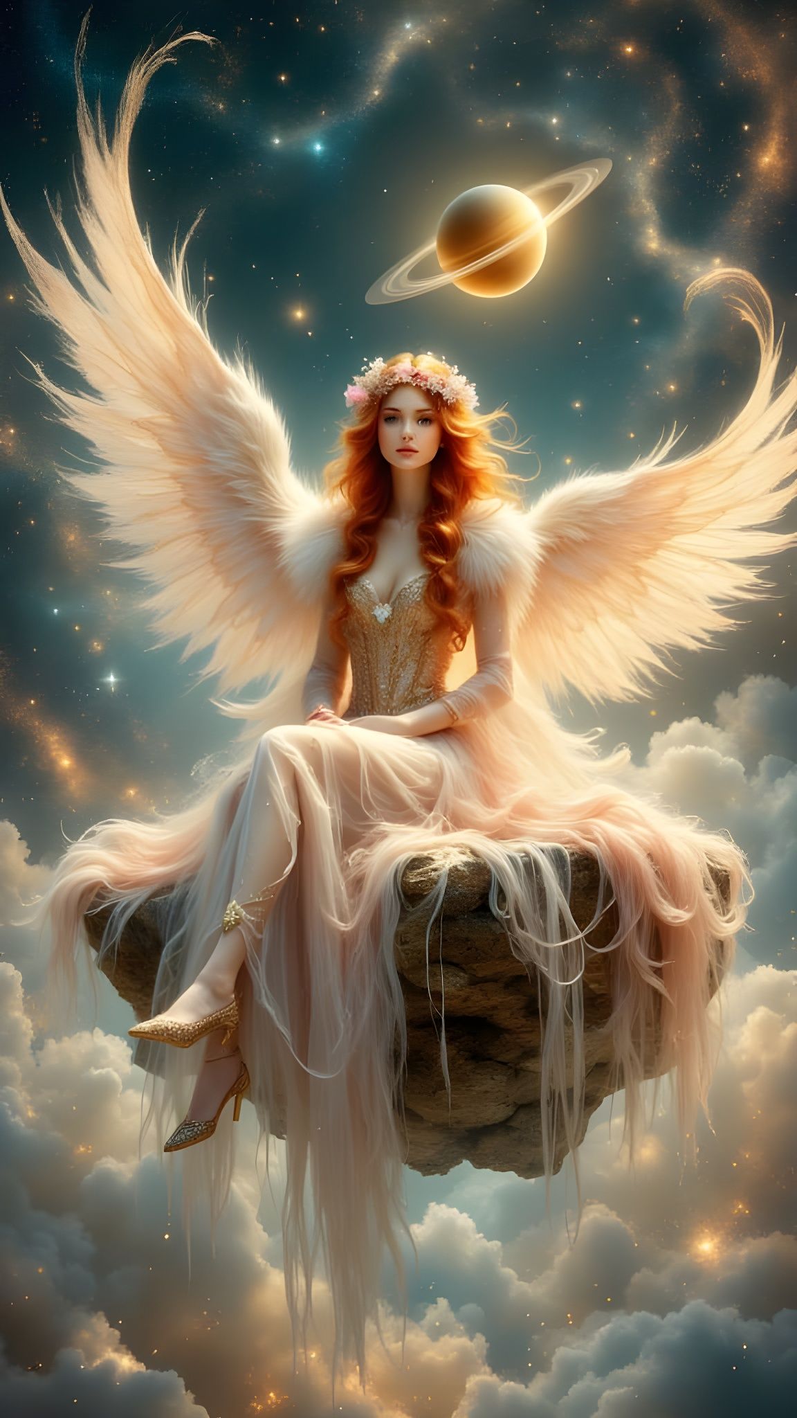 Siberian Princess with Angel Wings in Cosmic Setting