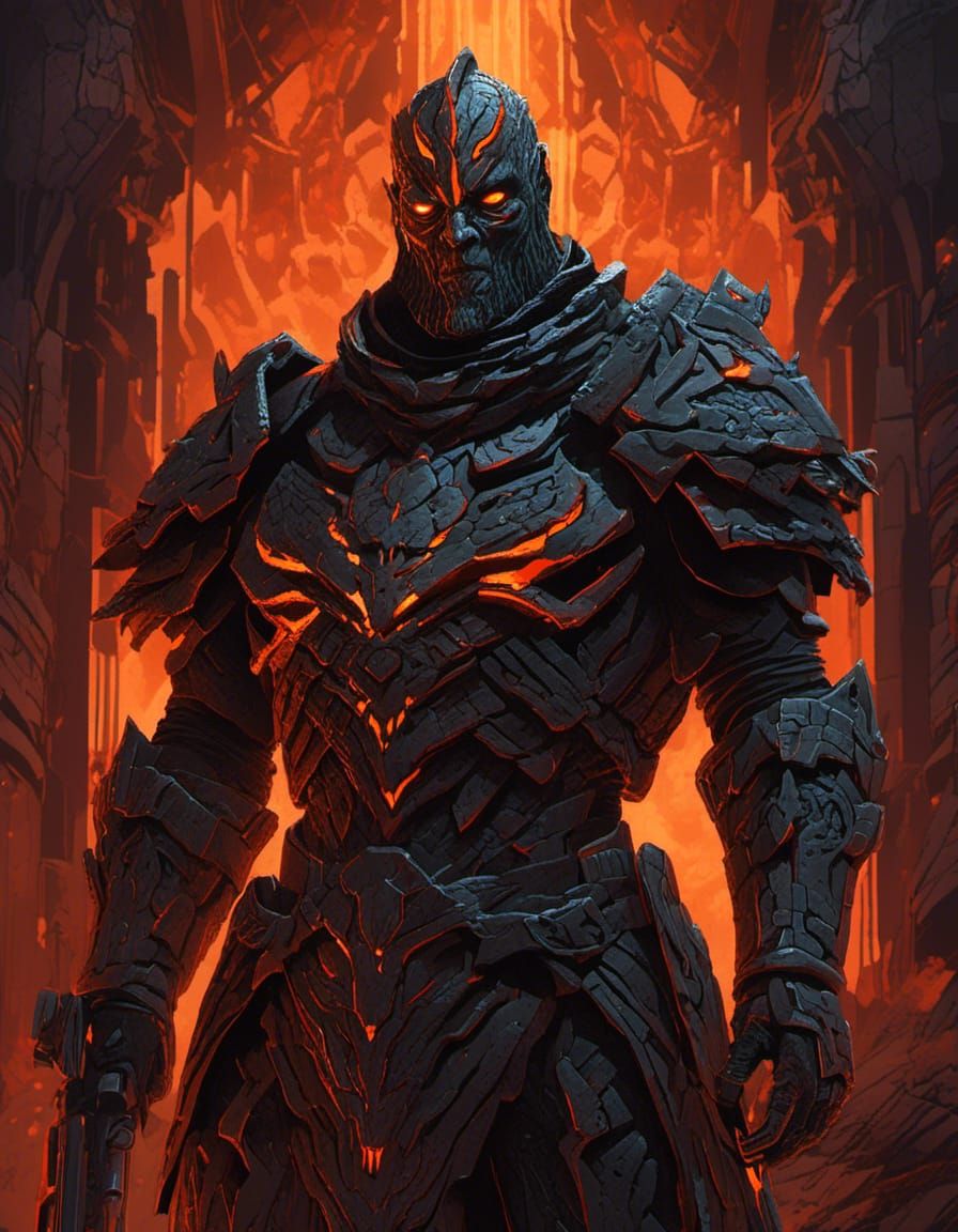 Dark Lord in Intricate Lava Armor, Hyperrealistic Concept Ar...