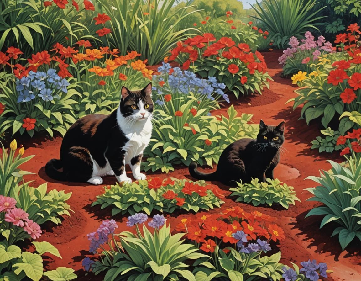 Cats Playing in Garden: A Roger Dean Moebius Homage