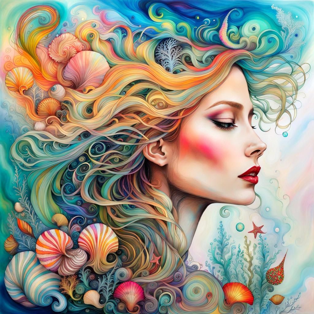 Surreal Mermaid Double Exposure with Seashells