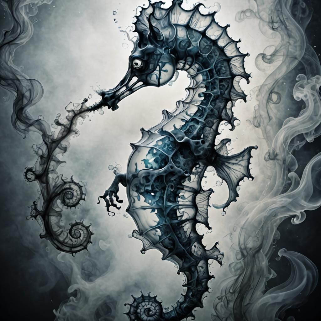 Opalescent Smoke Seahorse Biological Illustration