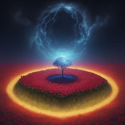 Rose Fields Surrounding a Dark Tower