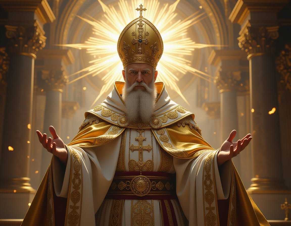 Ornate Pope in Ethereal Light: Matte Painting Style