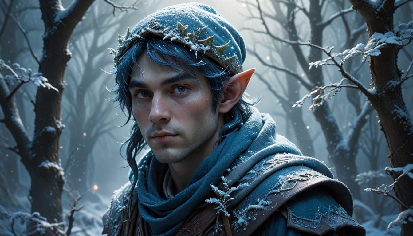 Ethereal Elf Portrait in Winter Dreamscape