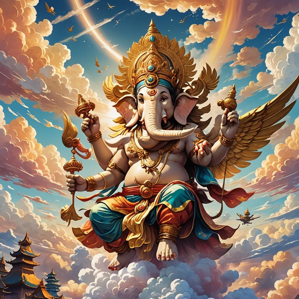 Ra Disguised as Ganesh in Anime Style
