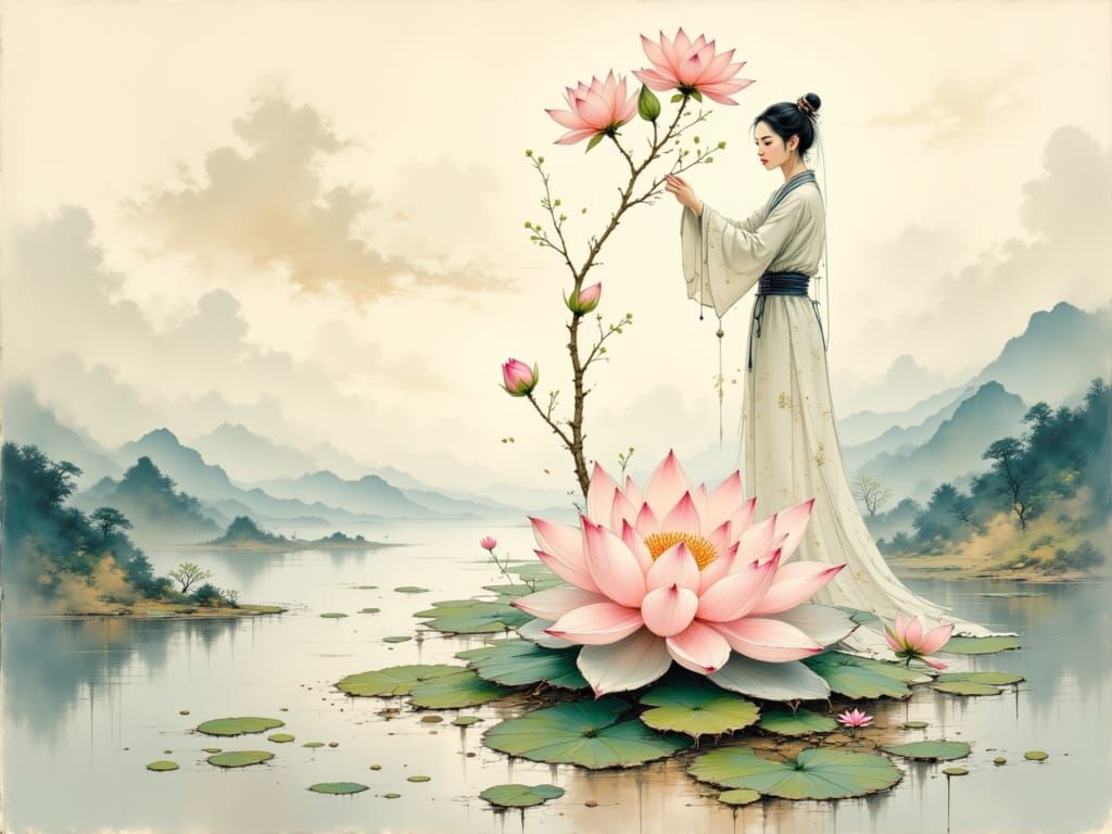 Serene Woman Adorned in Silk: Classical Chinese Art