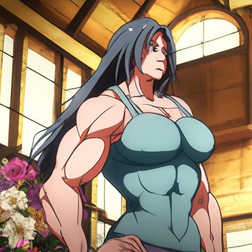 Muscular Anime Mom in Studio Ghibli Style