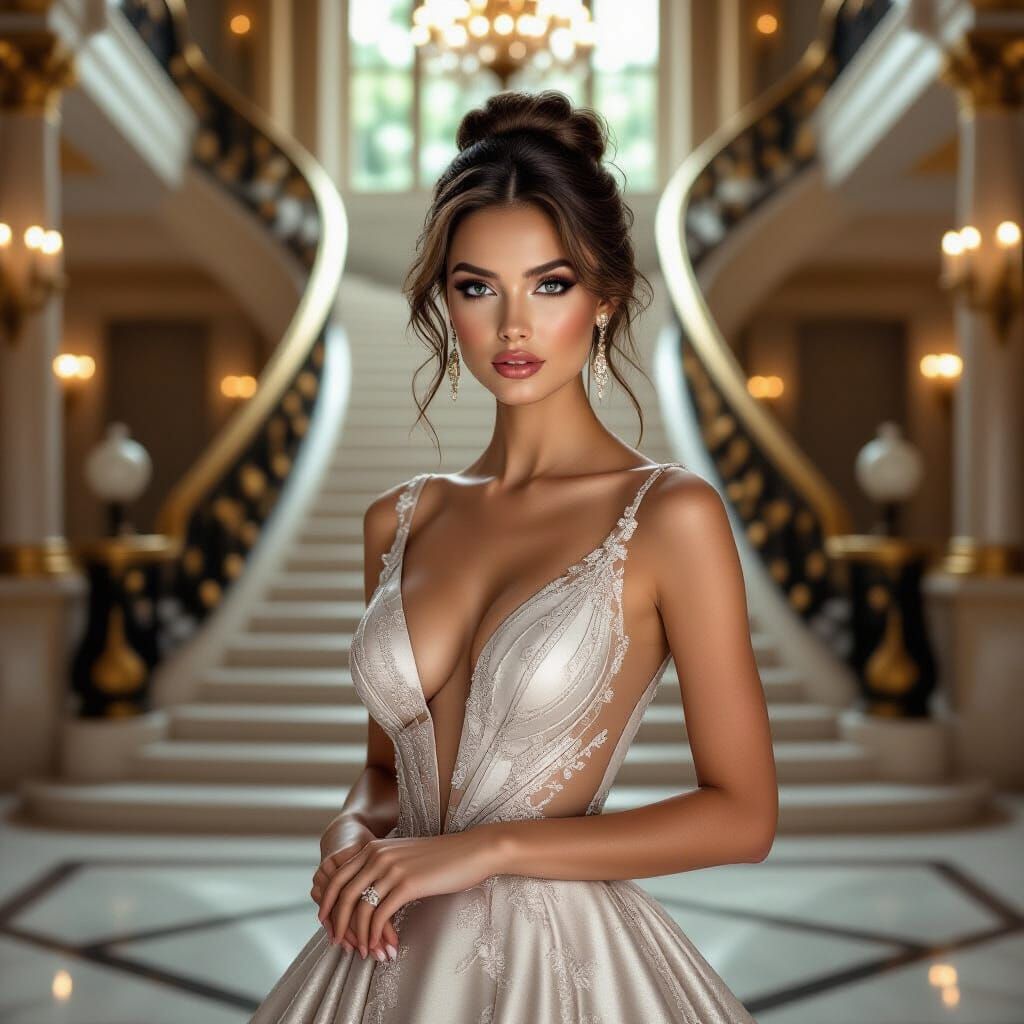 Glamorous Model in Opulent Mansion, Classic Elegance