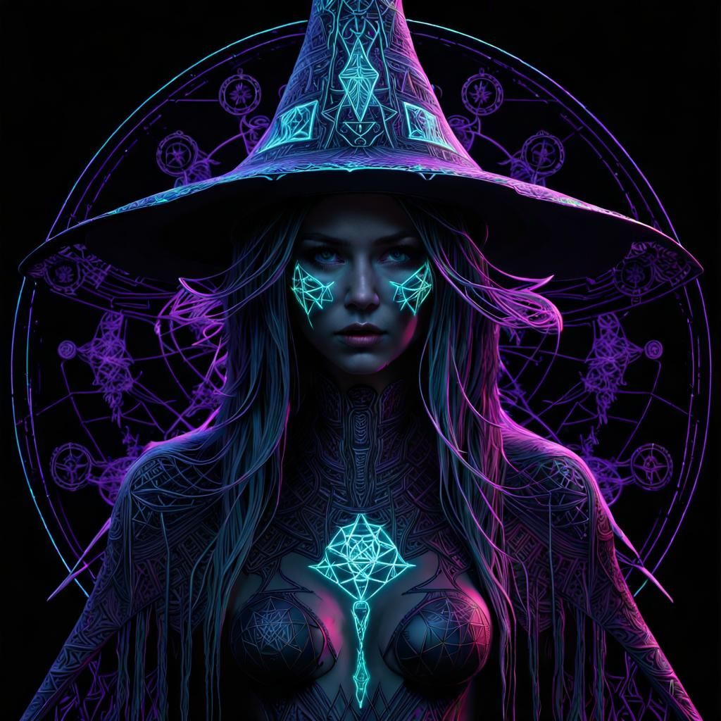 Cyberpunk Witch with Neon Blacklight Nanotech