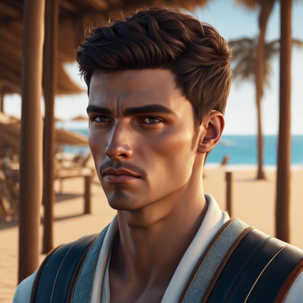 Photorealistic Portrait of a Young Man on Holiday