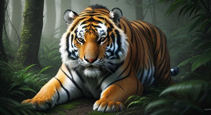Purple Tiger in Jungle: Realistic 3D Wildlife Art