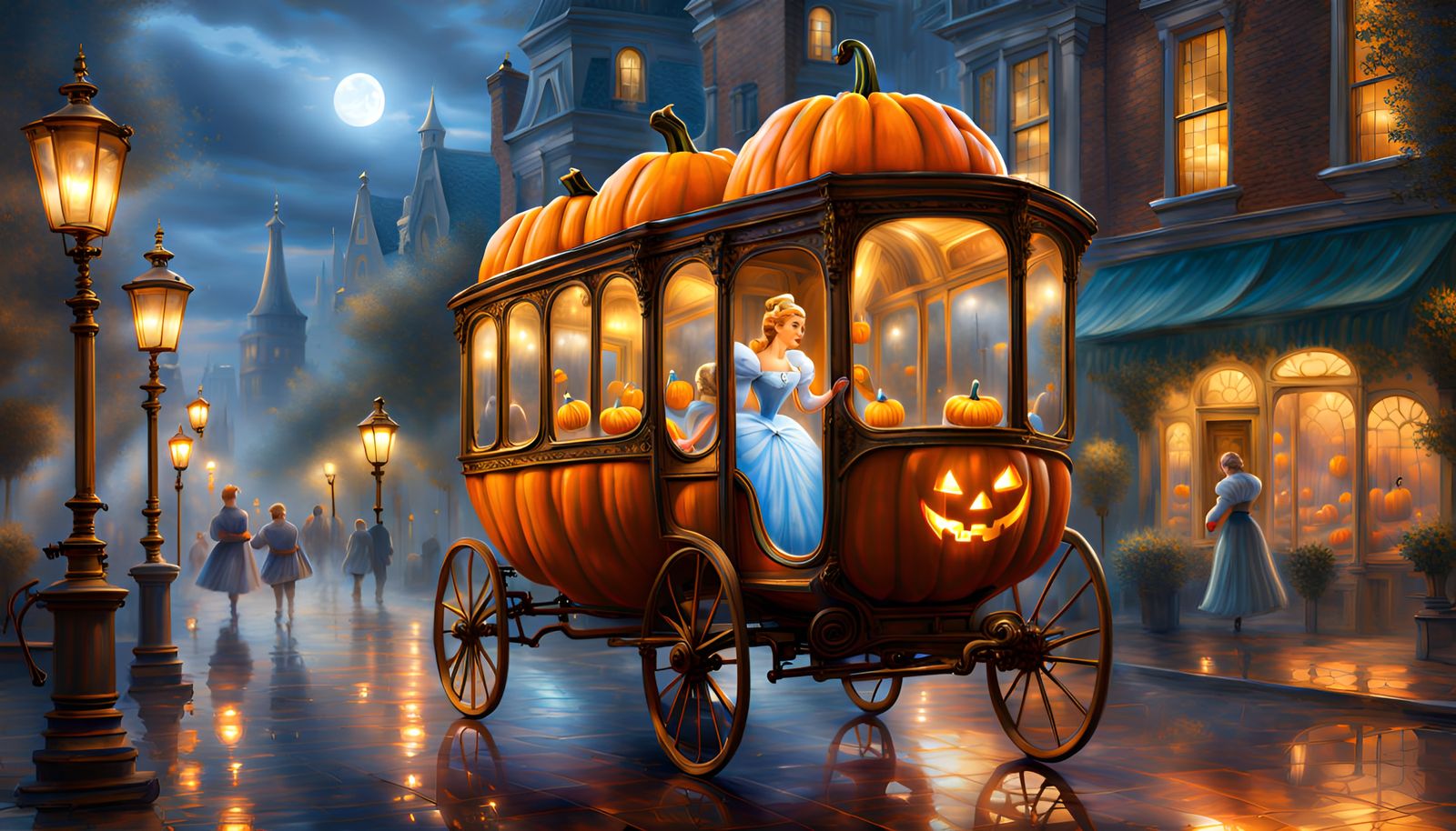 Cinderella's Pumpkin Coach Ride: Victorian Oil Painting