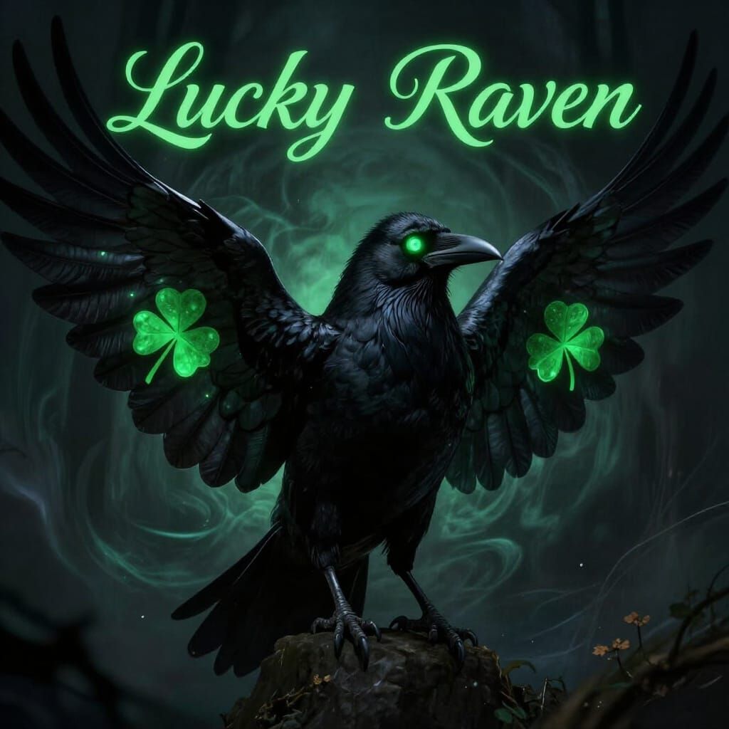 Lucky Raven with Glowing Eyes in Dark Fantasy Style