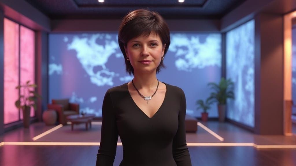 Modern Woman as TV Announcer in Pixar-Style 3D