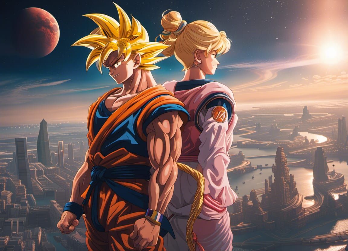 Son Goku and Sailor Moon: Fantasy Concept Art