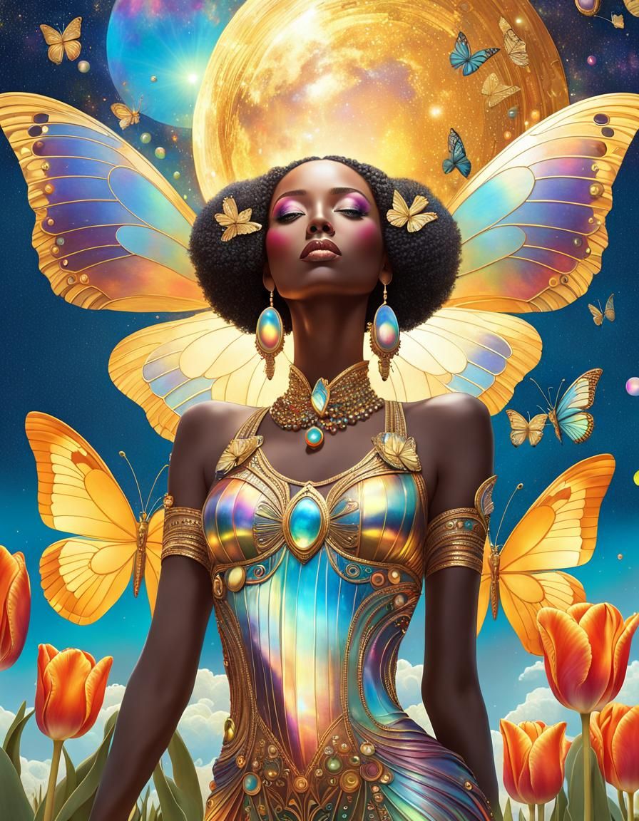 Iridescent Tulip Goddess in Klimt Style
