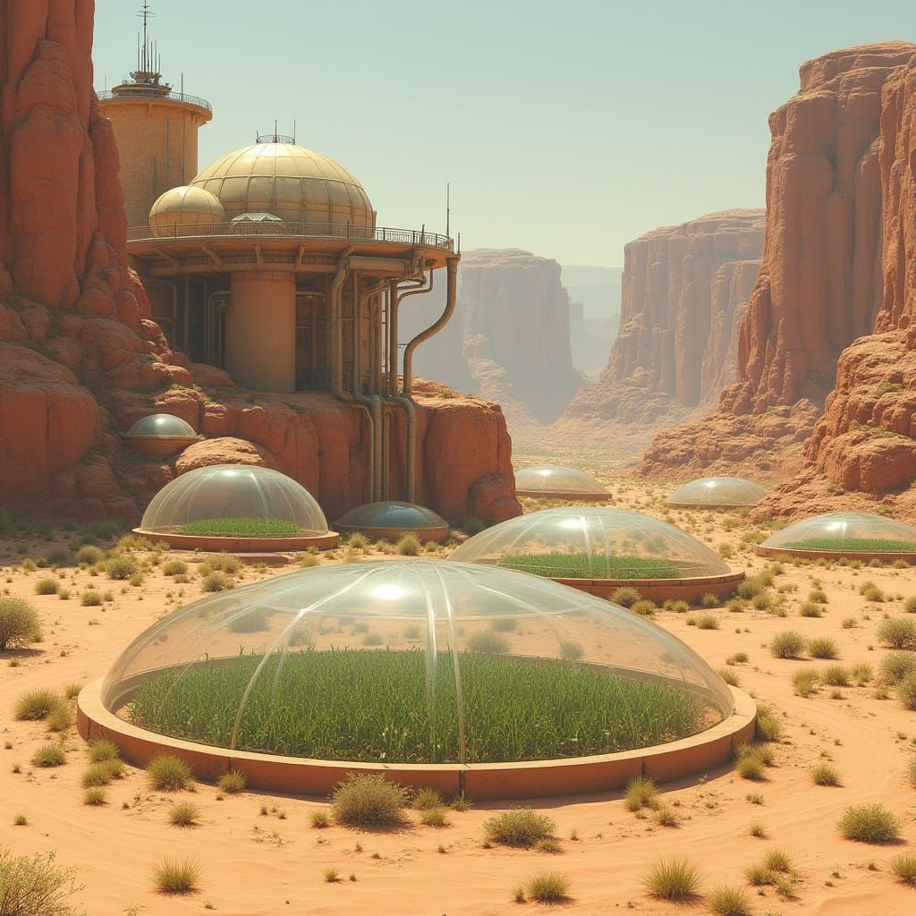 Hyperrealistic Sandstone Building in Canyon Landscape