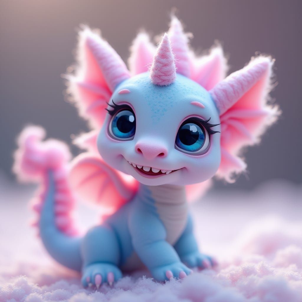 Pastel Cotton Candy Dragon in Dreamlike Haze