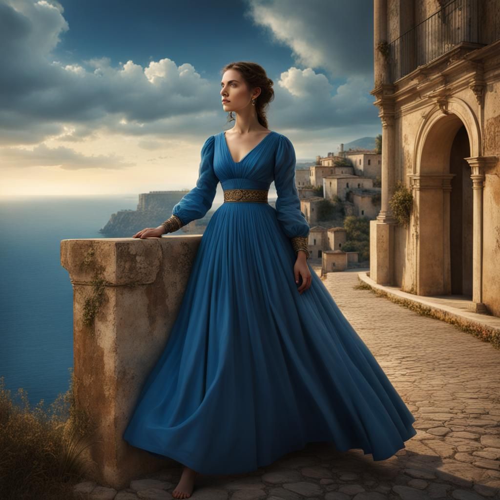 Radiant Woman in Blue Dress, Southern Italy, 1850