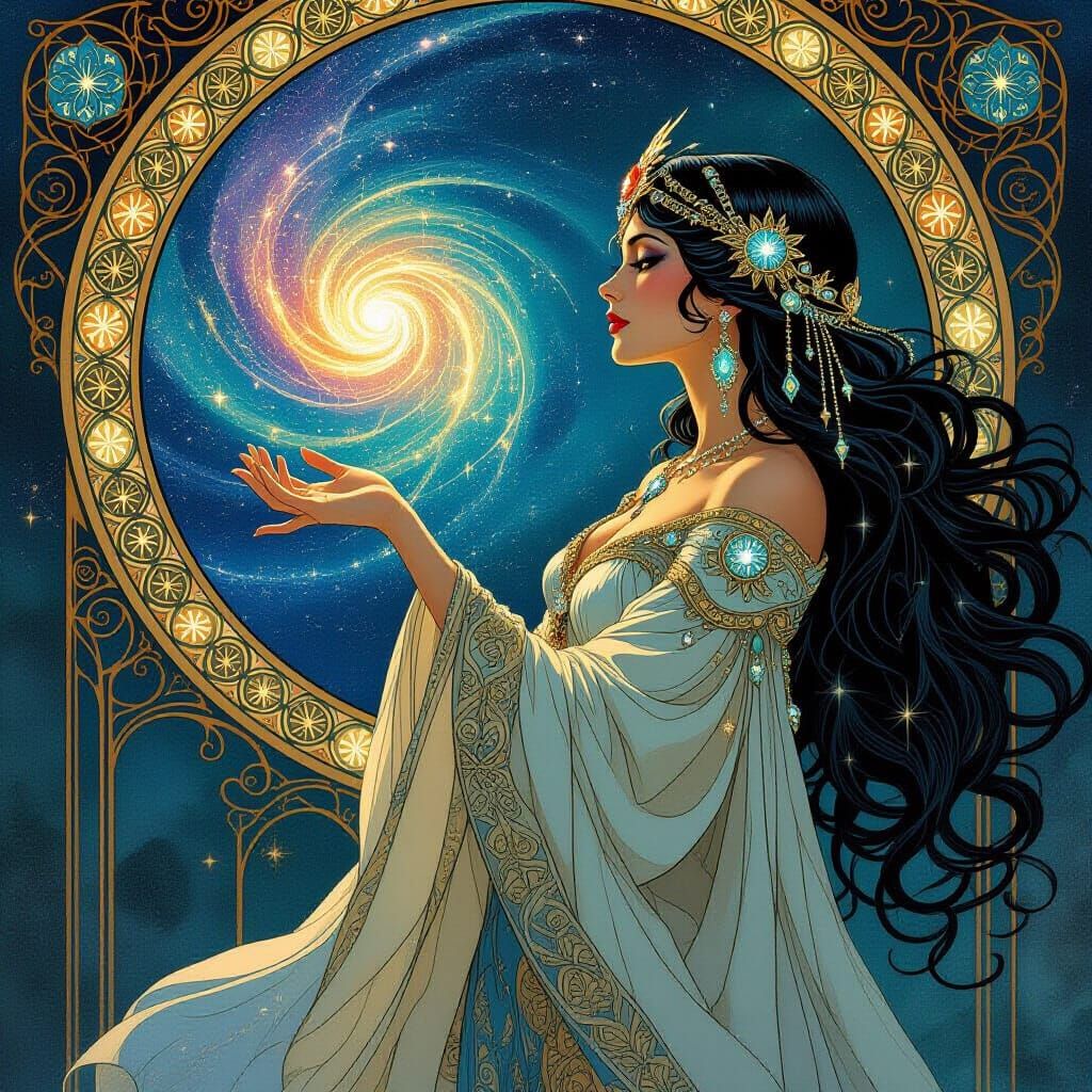 Majestic Sorceress Gazes at a Swirling Galaxy