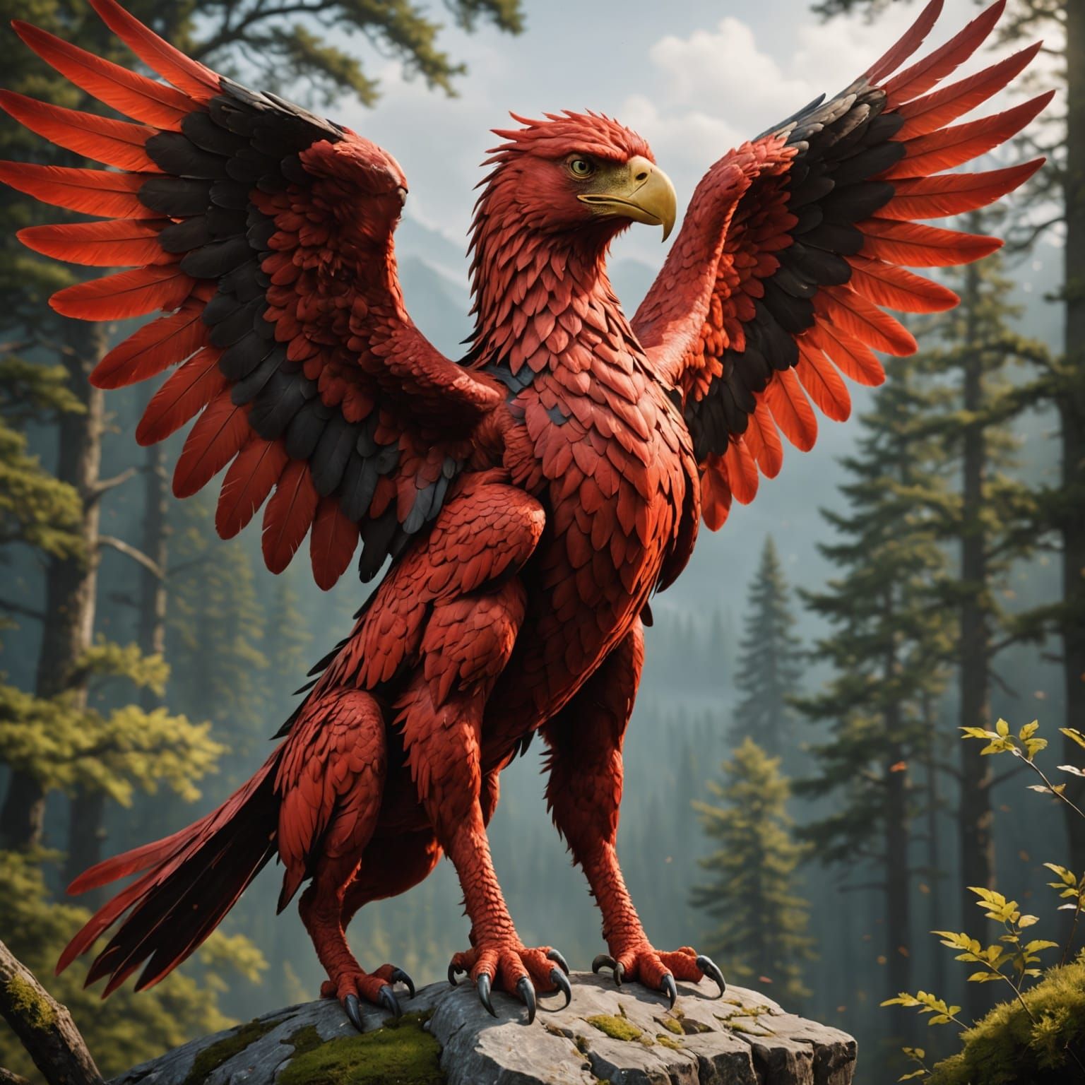 Realistic Red Griffin Illustration