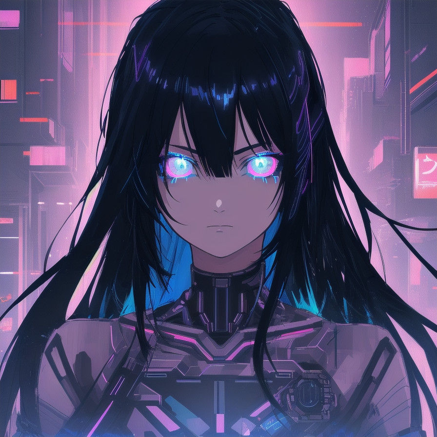 Glamorous Cyberpunk Anime Girl with Radiant Eyes and Glowing...