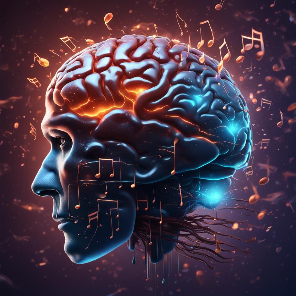 Bioluminescent Brain Leaking Music Notes: Fantasy Art